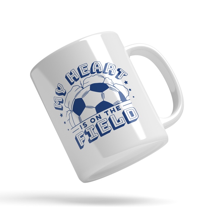 Cana Cu Minge Football, Text In Engleza My Heaert Is On The Field, Sport In Echipa, 330 ml, Maner Alb