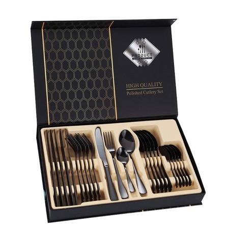 Set de Tacamuri Elegant Premium 24 Piese, Otel Inoxidabil, Design Modern, Negru