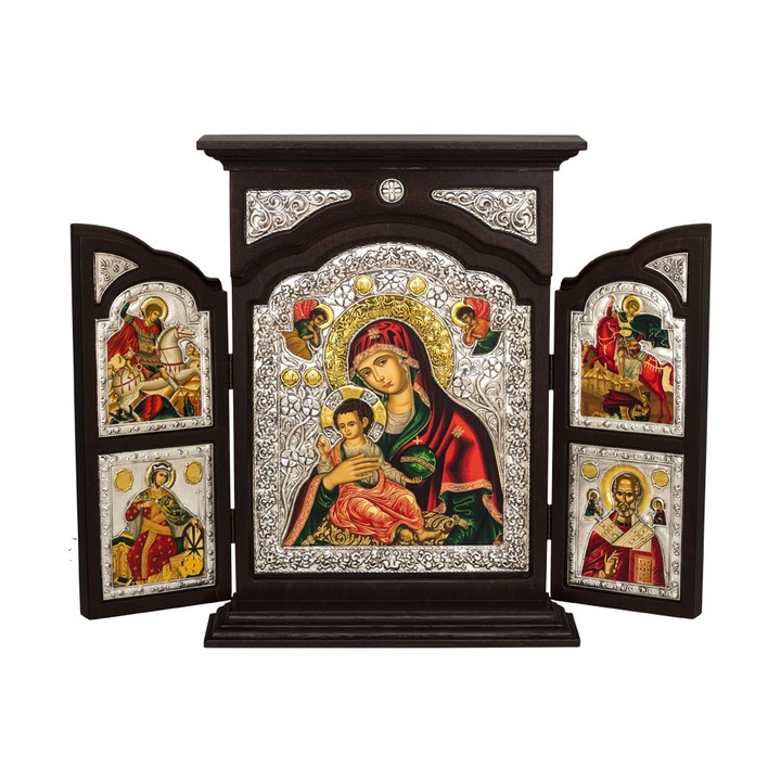 Triptic din argint Maica Domnului Vrefokratousa 44x34 cm