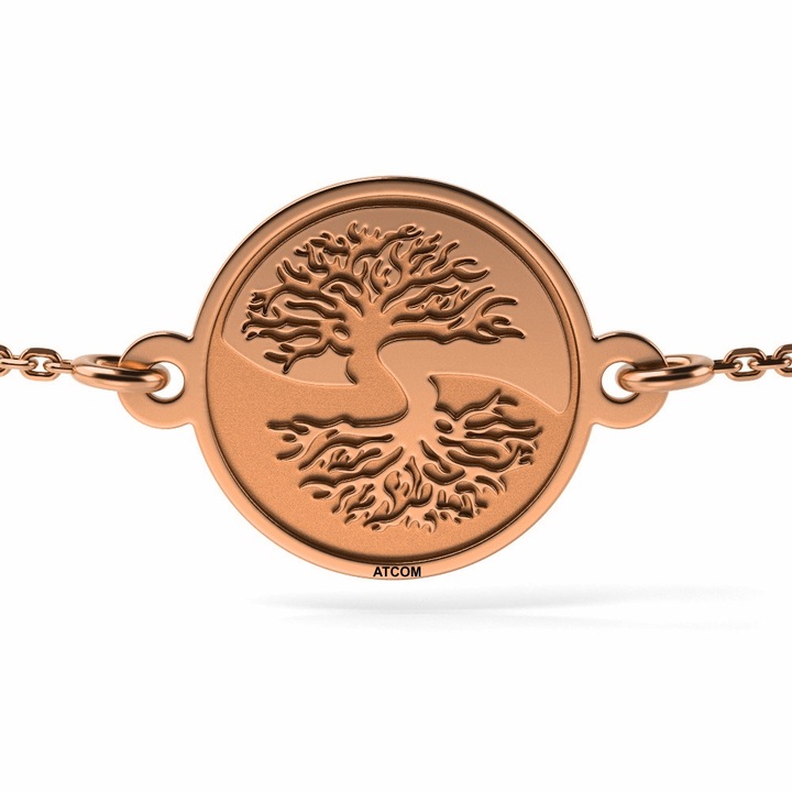 Bratara cu lantisor din aur roz model Pomul vietii Yin si Yang