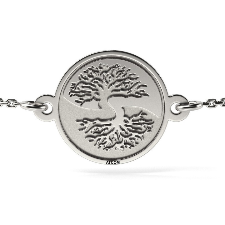 Ezüst lánc karkötő, Életfa Yin és Yang minta