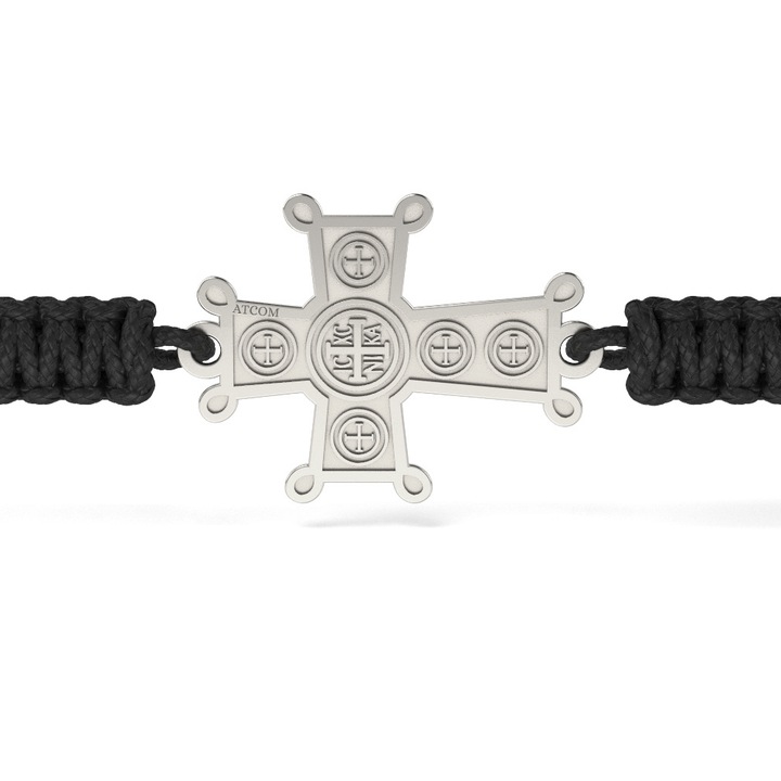 ATCOM Гривна с плетена корда православна модел 05, Сребриста