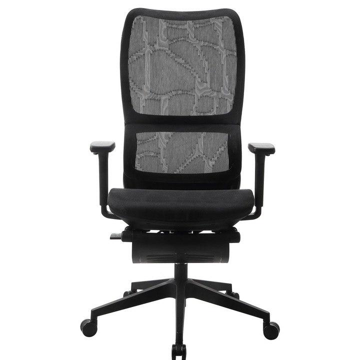 Scaun Ergonomic Birou, Scaun Birou Reglabil Pe Inaltime, Spatar Cu Inclinare Si Blocare In 3 Pozitii, Suport Extensibil Pentru Picioare, Cotiere 3D Reglabile, Mesh Respirabil, Mecanism Multifunctional, Baza Stabila Cu Roti Antiderapante, Negru