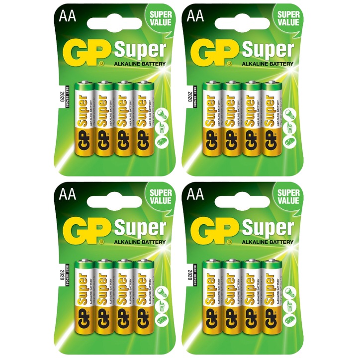 Set 4 x Baterii Alcaline Super GP R6 AA, 4 Bucati/Blister