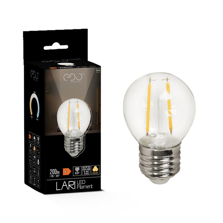 Bec LED Edo Lari Filament G45 E27 2W 3000K 200lm