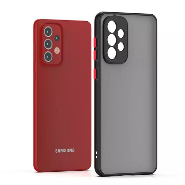 Силиконов калъф за Samsung Galaxy A53 5G, силиконов TPU, защита на камерата, полупрозрачен, черен с червено