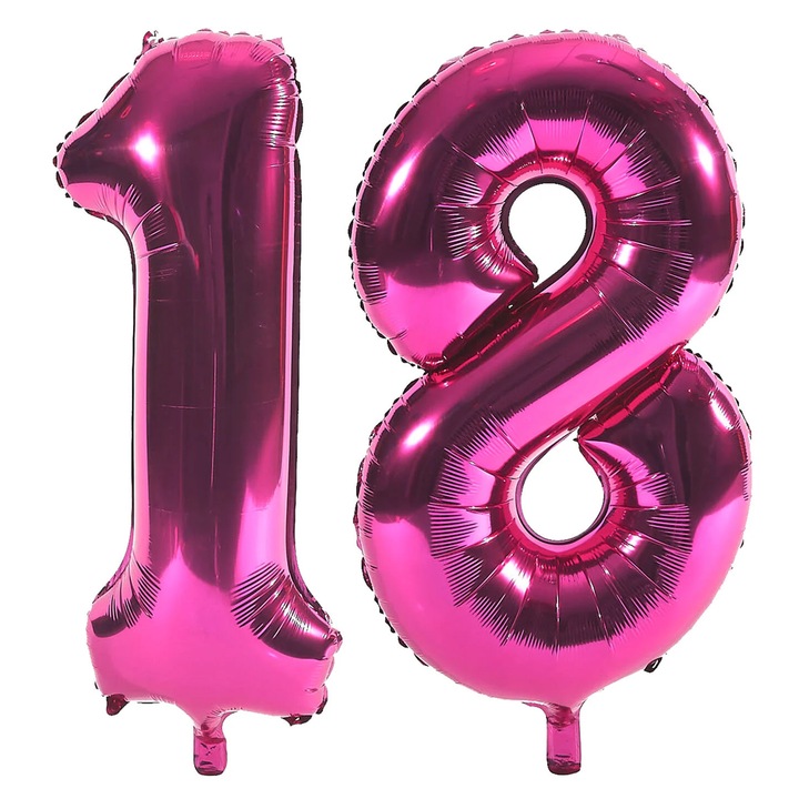 Baloane folie aniversare majorat, cifra 18, Roz, 100 cm, Ropet