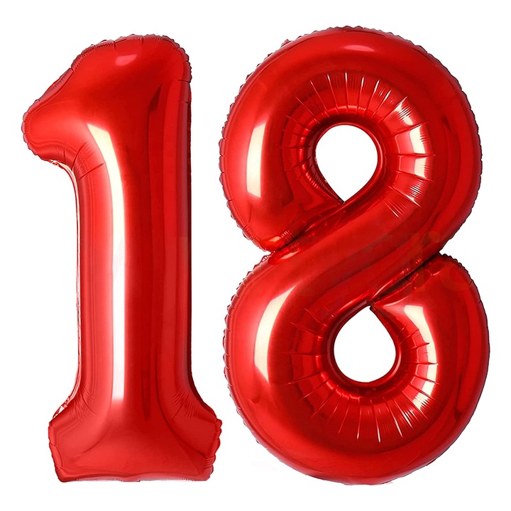 Baloane folie aniversare majorat, cifra 18, Rosu, 100 cm, Ropet