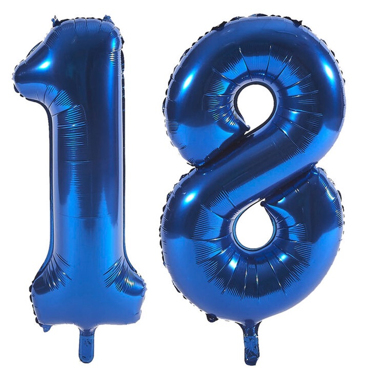 Baloane folie aniversare majorat, cifra 18, Albastru, Ropet