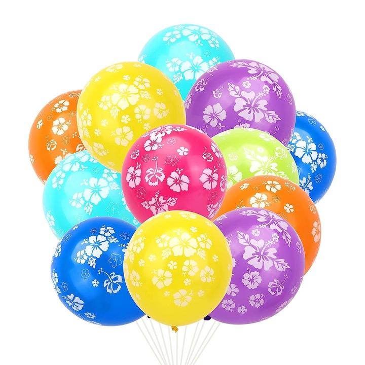Set 10 baloane latex, Cu imprimeu flori, 30cm, Ropet