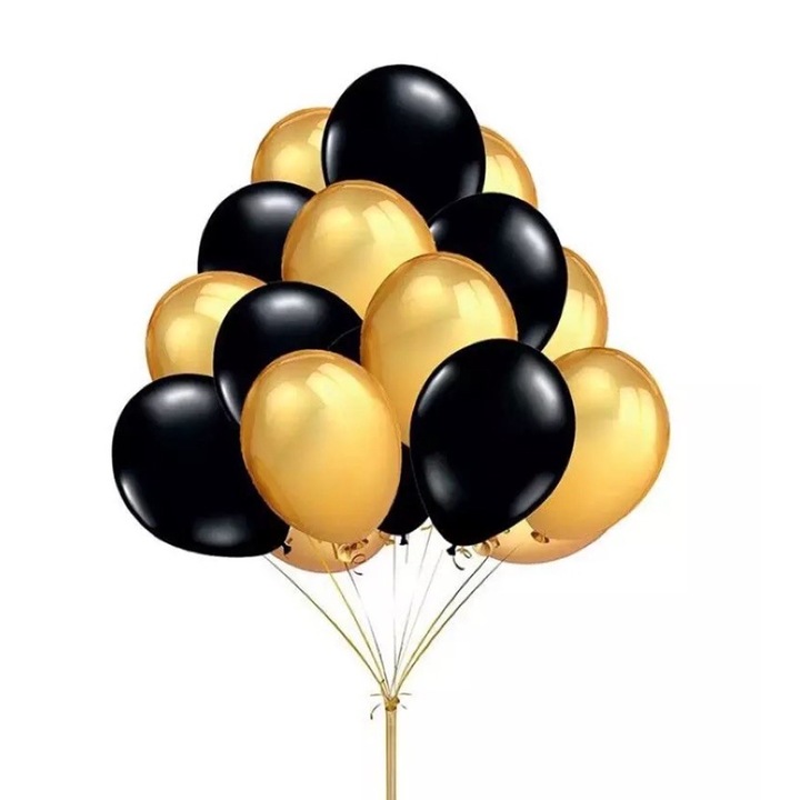 Set 10 baloane latex, Auriu/Negru, 30cm, Ropet