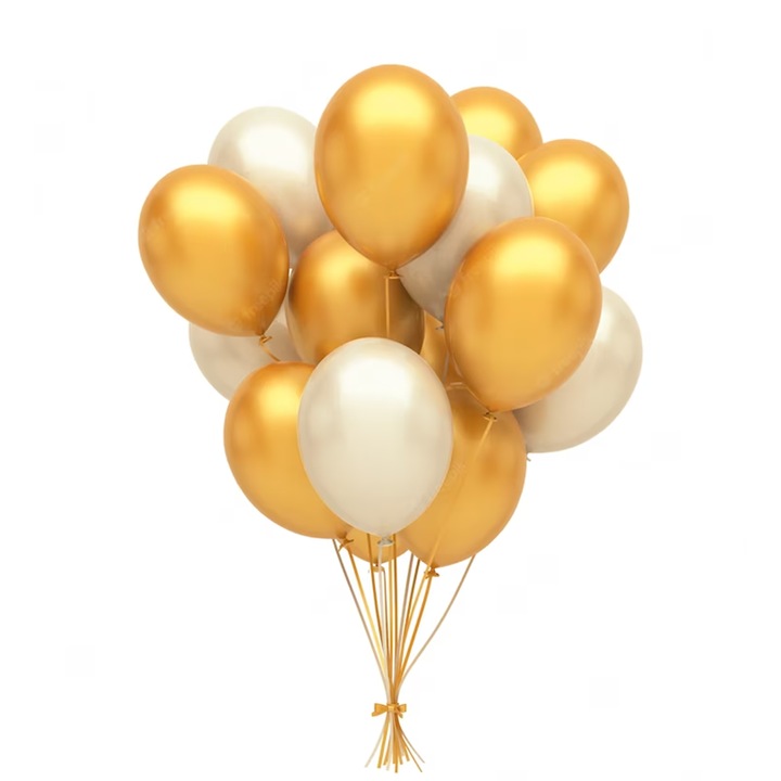 Set 10 baloane latex, Auriu/Alb, 30cm, Ropet