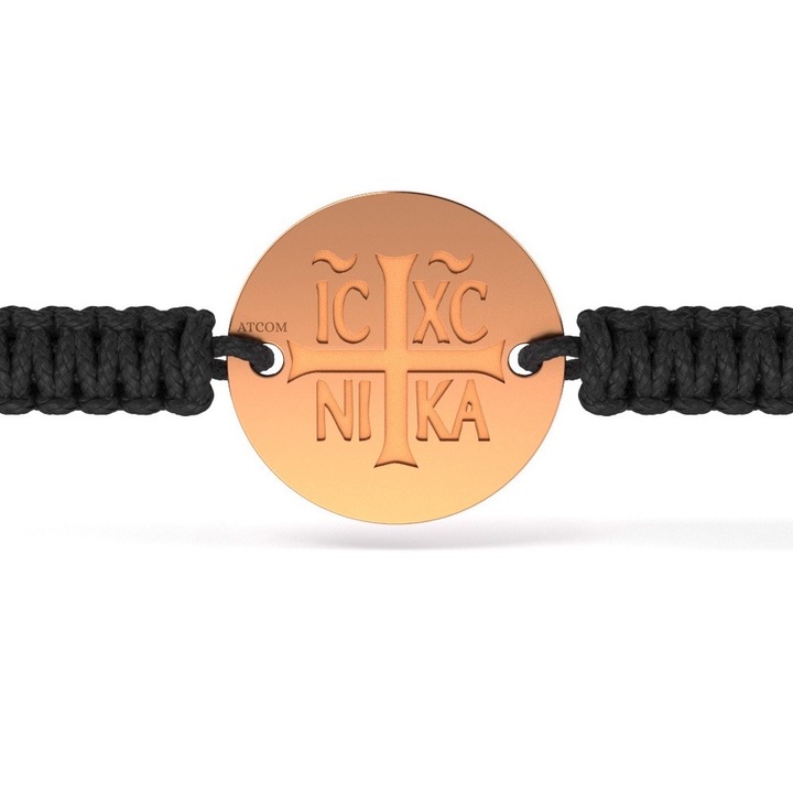 Bratara din aur roz cu snur impletit model Ortodox 15