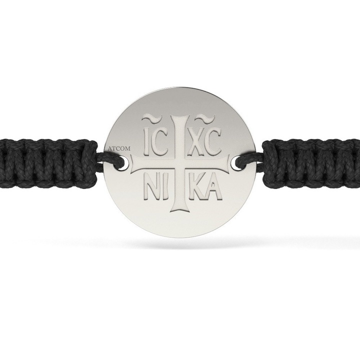 Bratara din aur alb cu snur impletit model Ortodox 15