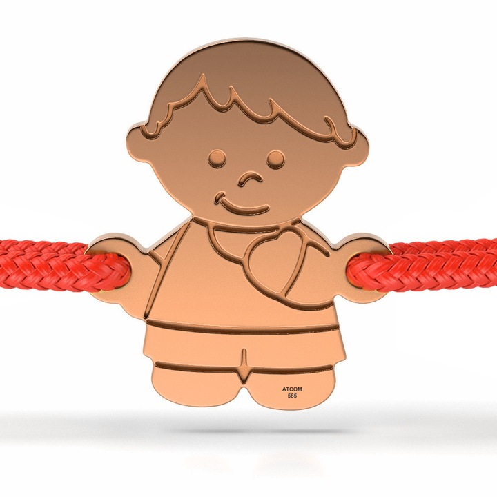 Bratara din aur roz cu snur rosu model Baietel gravat