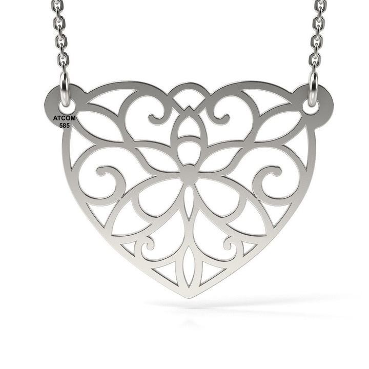 Колие със сребриста висулка модел Сърце от дантела, ATCOM