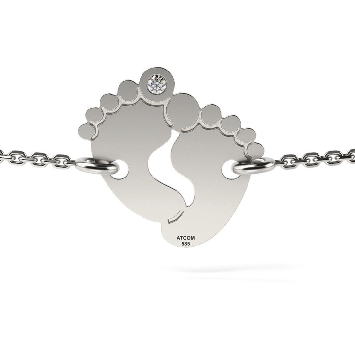 Bratarica cu lantisor din aur alb model Baby Feet