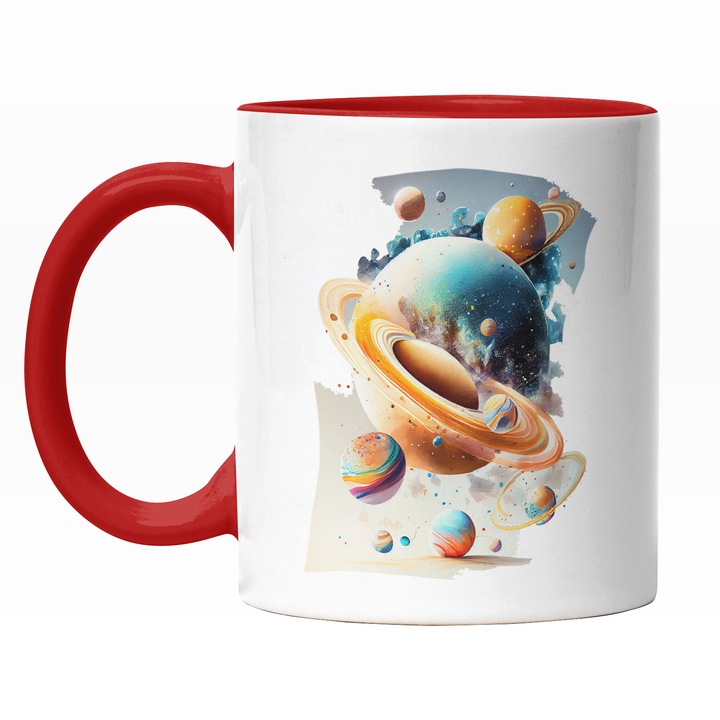 Cana Cu Planete Multicolore, Glazurate, Univers Infinit, Zahar, Lumea Copiilor, Multicolor 330 ml, Maner Rosu