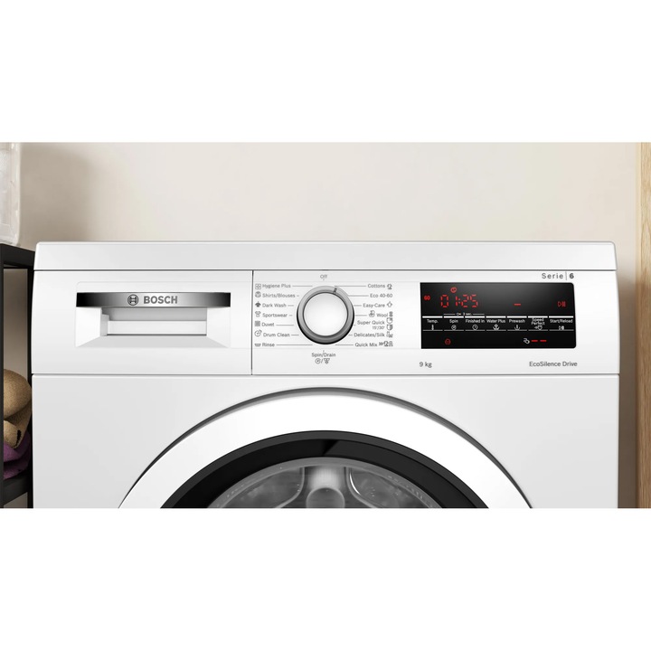 Masina de spalat, Bosch, WUU28T61BY, Incarcare frontala, Seria 6, Clasa energetica A, 1400 rpm, Capacitate 9 kg, Display TouchControl, Alb
