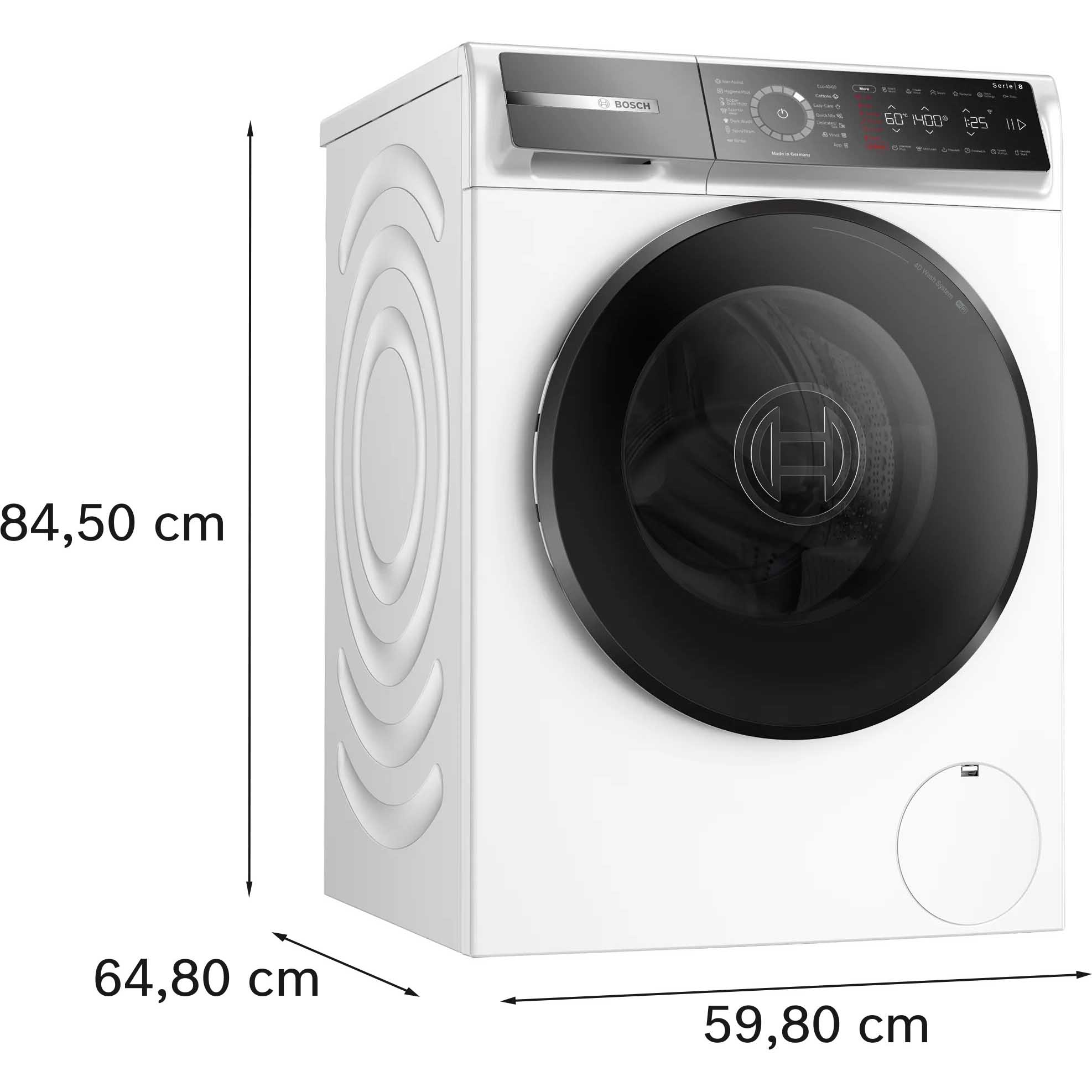 Masina de spalat rufe Bosch Seria 8 WGB24410BY, 9 Kg, 1400 RPM, IronAssist, Home Connect, Touch control, 6 functii Anti Pete, Iluminare tambur, EcoSilence Drive, Clasa A, 60 cm, Alb.