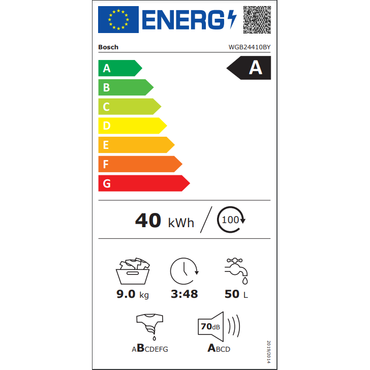 Masina de spalat rufe Bosch Seria 8 WGB24410BY, 9 Kg, 1400 RPM, IronAssist, Home Connect, Touch control, 6 functii Anti Pete, Iluminare tambur, EcoSilence Drive, Clasa A, 60 cm, Alb.