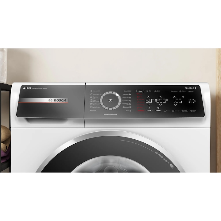 Masina de spalat rufe Bosch WGB256A0BY, 10 kg, 1600 RPM, EcoSilence Drive, Home Connect, I-Dos, Clasa A, 60 cm, Alb