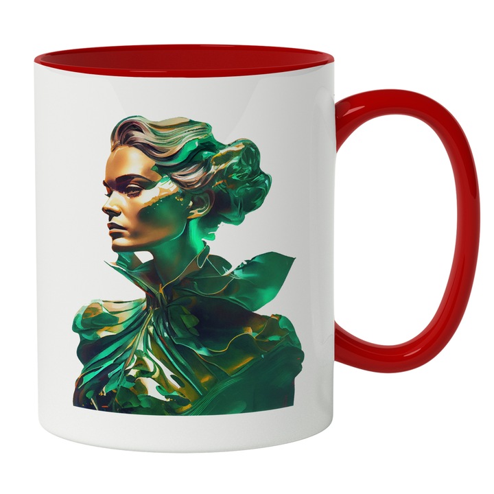 Cana Cu Portret Regina Carnavalului, Par Blond, Lumina Verde Fosforescent, Tinuta Latex, Multicolor 330 ml, Maner Rosu