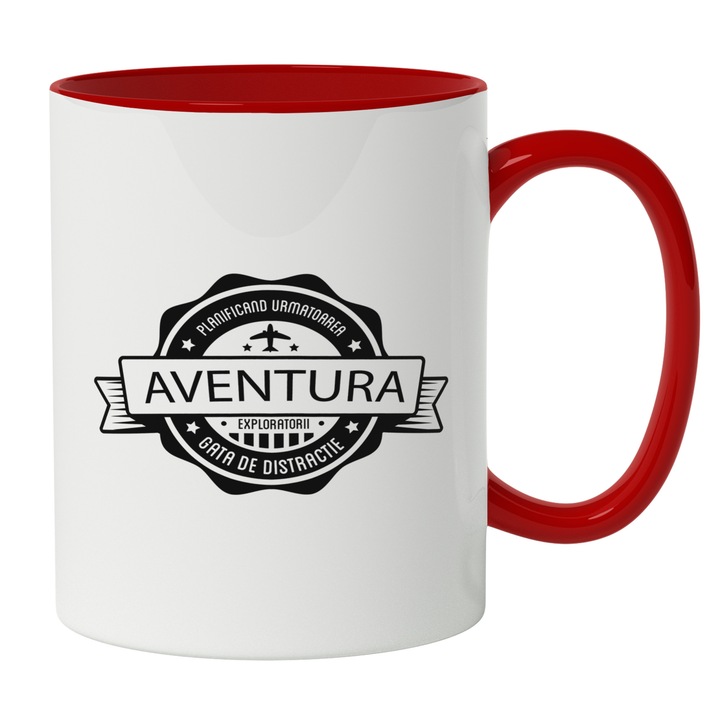 Cana Cu Text Planificand Urmatoarea Aventura, Drumetie, Iubitorii De Aventura, Zona montana, Experiente, Multicolor 330 ml, Maner Rosu