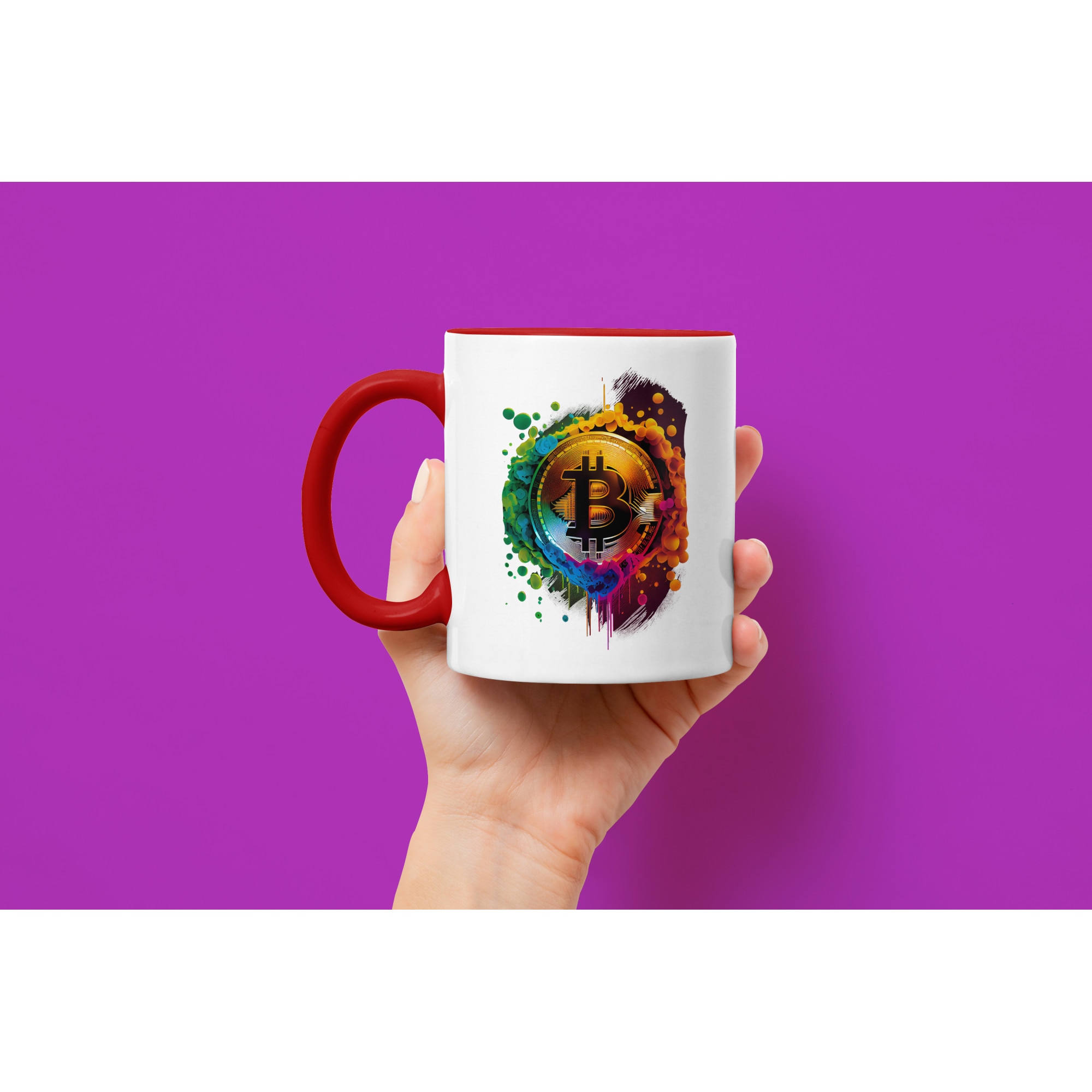 Cana Cu Simbol Bitcoin, Investitii Online, Crypto, Monede Virtuale,  Multicolor 330 ml, Maner Rosu - eMAG.ro