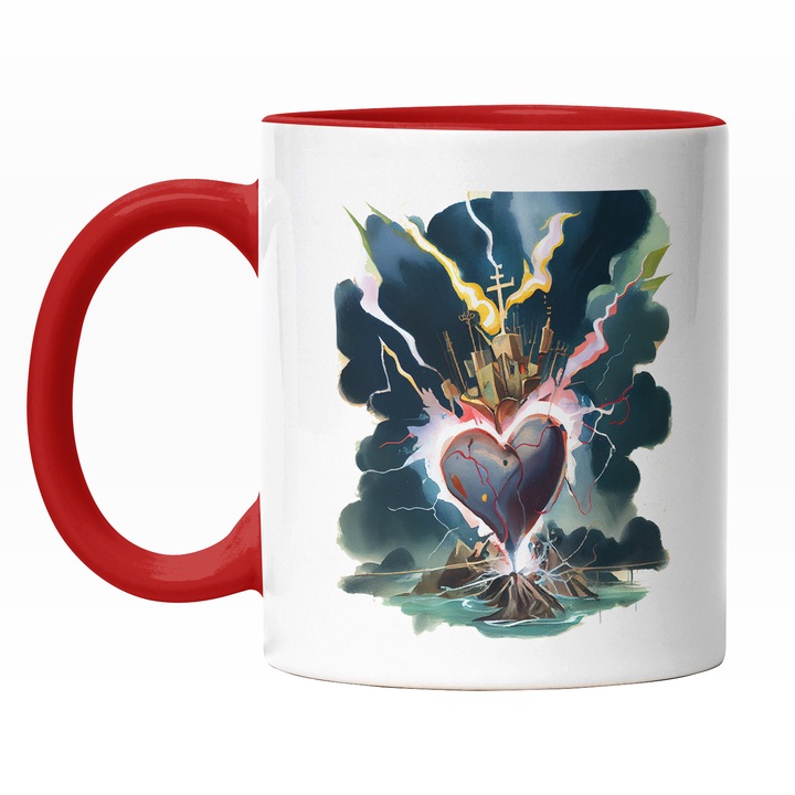 Cana Cu Inima Mov Pe Mare, Corabie De Pirati, Furtuna Pe Mare, Mare Neagra, Cer Innorat Multicolor 330 ml, Maner Rosu