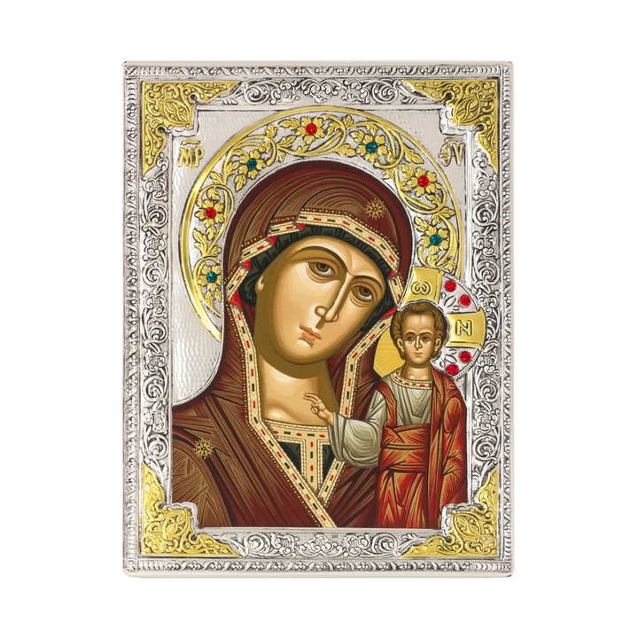 Icoana din argint Maica Domnului din Kazan 19x26 cm