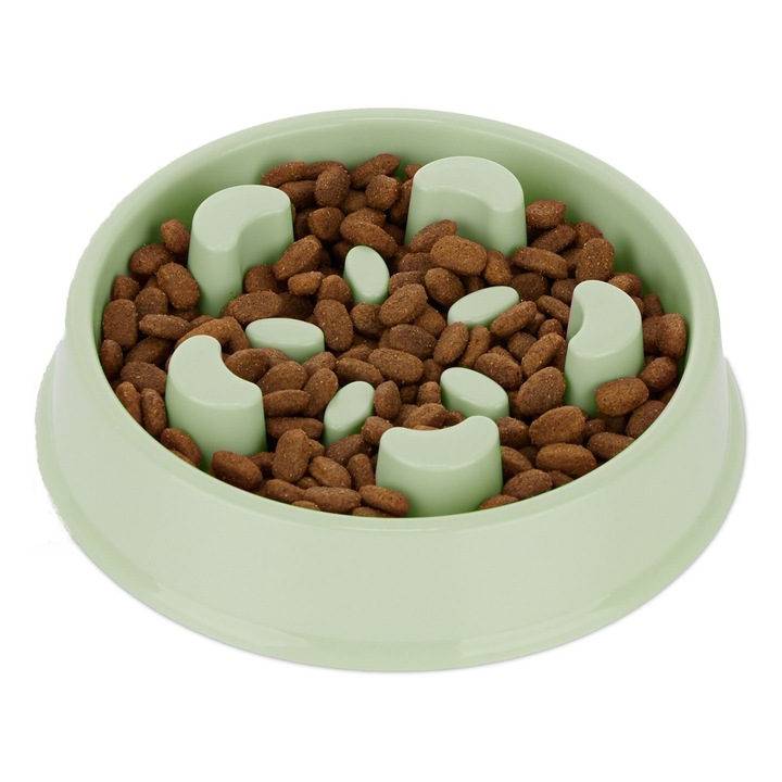 Castron hranire lenta caini, pentru prevenirea indigestiei, pentru mancare sau apa, antiderapant, verde, 5 x 22,5 x 22,5 cm