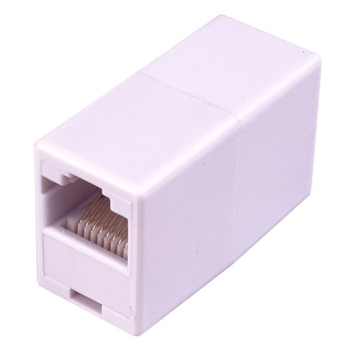 Prelungitor - Adaptor RJ45 8P-8C pentru cablu UTP – FTP, Mama - Mama RJ45, Alb