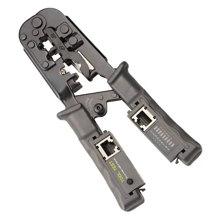 Клещи за кримпване на RJ45, RJ12, RJ11, С тестер, Сив
