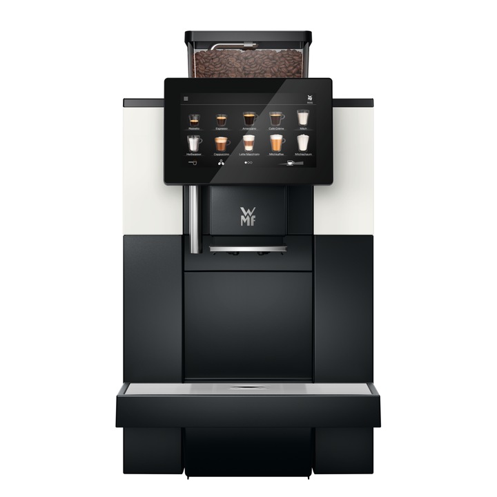 Espressor automat WMF 950 S, 21 bauturi, ecran tactil 7 ", 15 bar, rezervor 1.8 L, program curatare automat, recipient boabe 750 g, sistem spumare lapte automat, alb