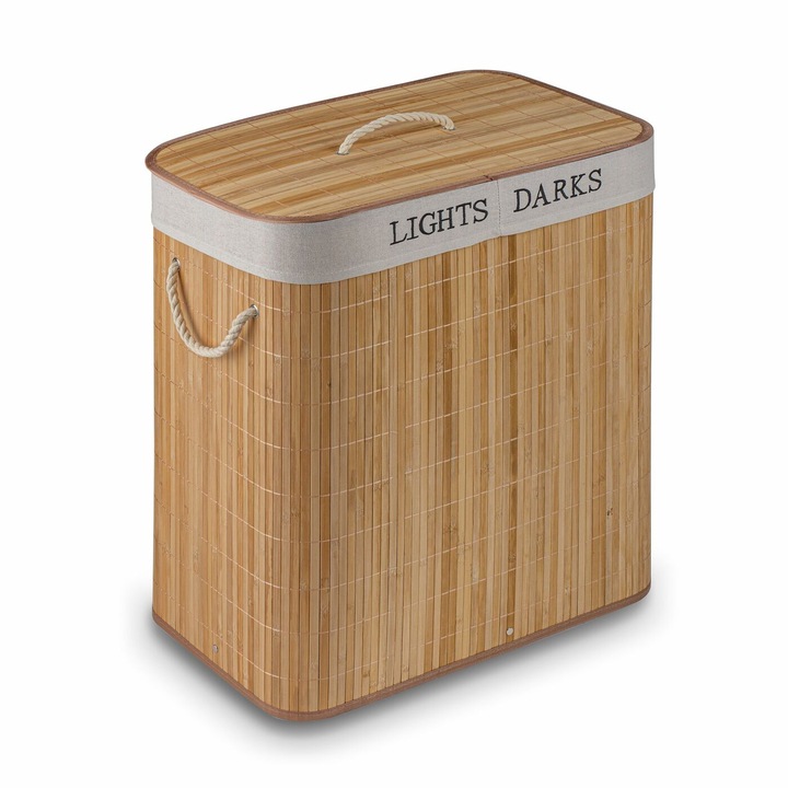 Cos rufe 2 compartimente, Tadar, Bambus, 52 x 32 x 63 cm, 105 l, Maro