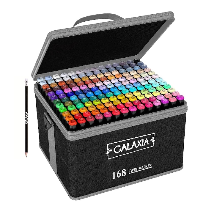 Set 168 markere duble GALAXIA®, Carioci profesionale, Cu cerneala pe baza de alcool, Multicolore