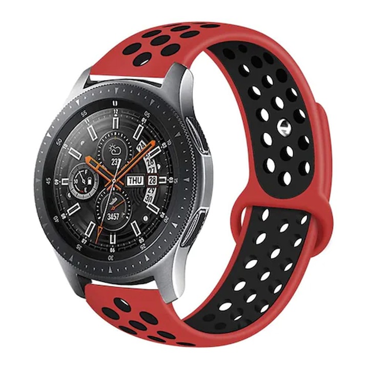 Curea pentru smartwatch, QGKPL, Silicon, Compatibil cu Huawei/Galaxy Watch 46mm, Rosu/Negru