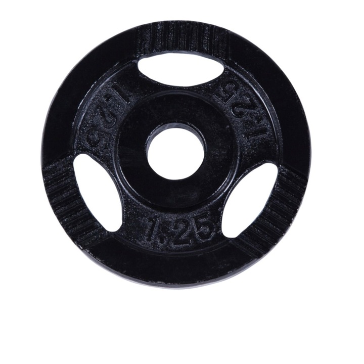 Disc din fonta, Gorilla Sports, cu manere, negru de 1.25 kg 30/31 mm
