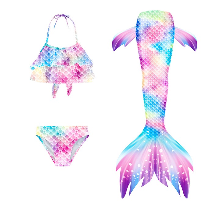 Costum de baie Sirena, Party Chili®, Disney, Set din 3 piese, Multicolor