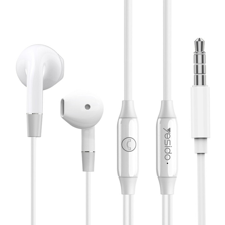 Casti hands-free in-ear, conector audio Jack 3.5 mm, Microfon HD, 1.2 m, Alb, KOF-BBL7929
