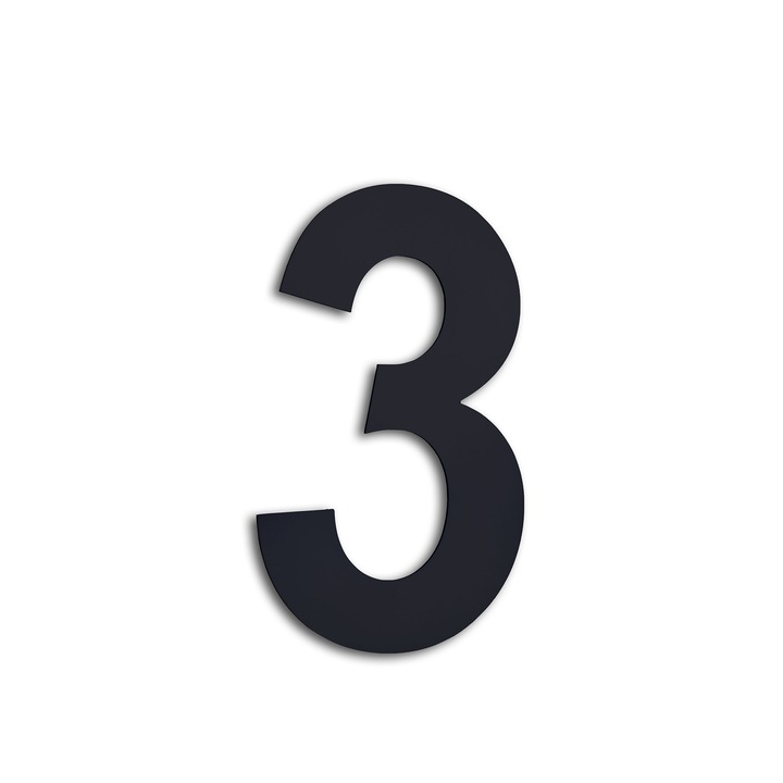 Numar usa, casa, otel inoxidabil, negru, autoadeziv, modern, interior, exterior, cifra "3", 160 mm, Herrajes Evi