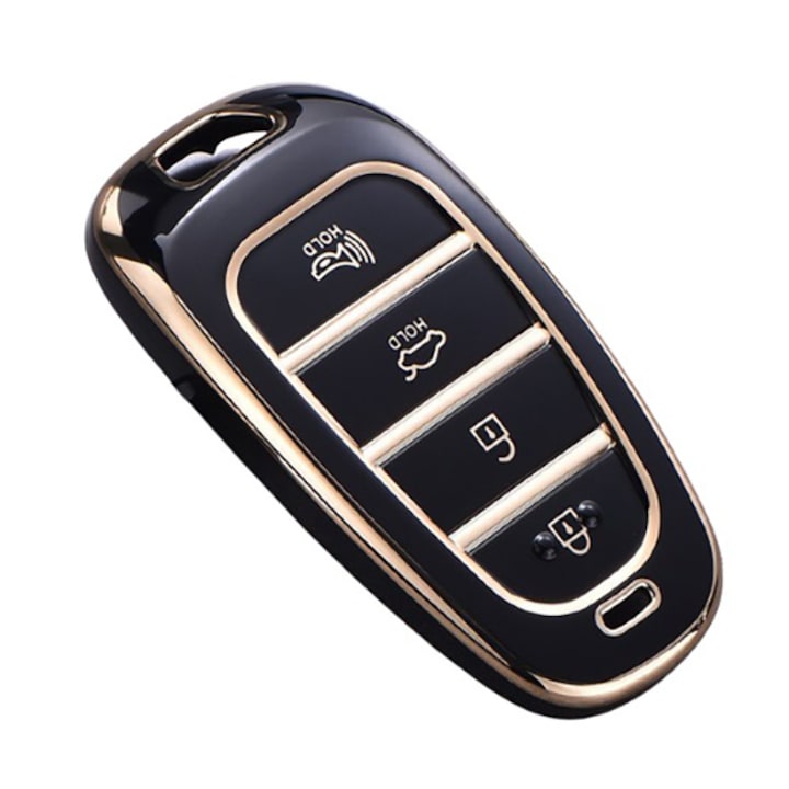 Черен калъф за ключ с 3-4 бутона за Hyundai Santa Fe Tucson 2020 2021 2022 NEXO NX4 Solaris Sonata Hybrid