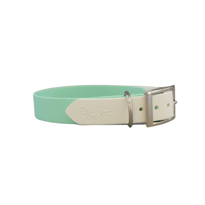 Zgarda Biothane Make it Double, Us & Pups, Menta/Alb, M, 39-47cm