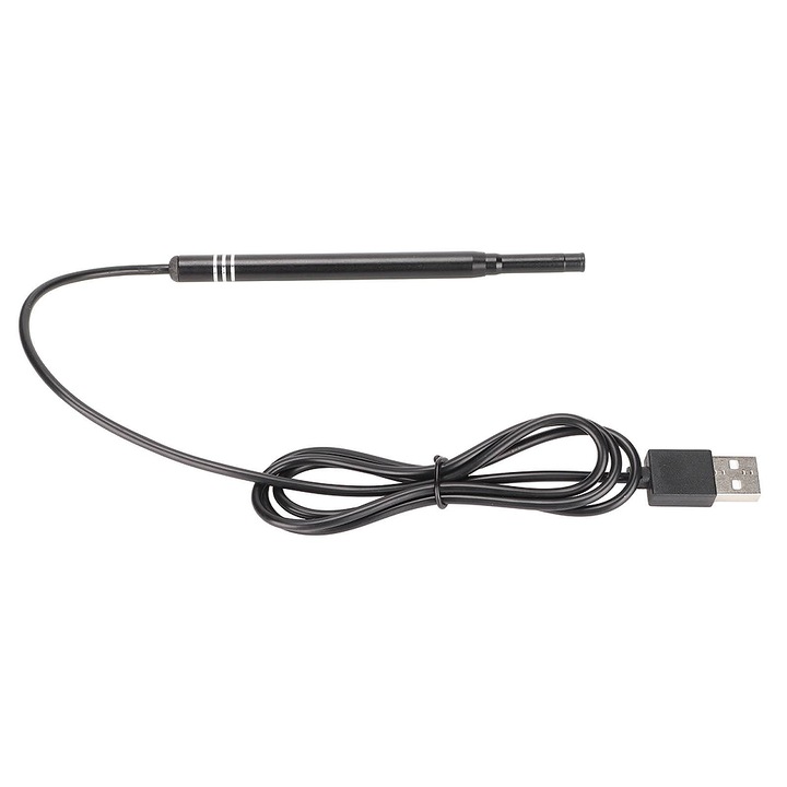 Camera Endoscopica EDAR, pentru Inspectie Ureche, Nas, Piele, Scalp, Cavitate Bucala, Alimentare USB, 6 LED-uri, Accesorii, Adaptor Micro USB, USB Type C, Negru