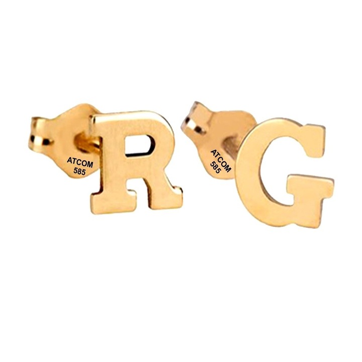 Cercei din aur galben model Initiale personalizate