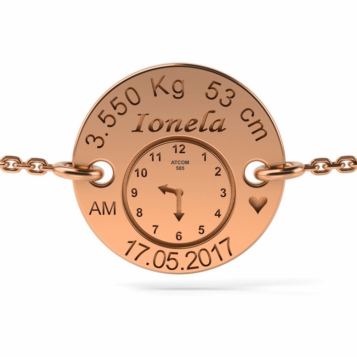 Bratara cu lantisor din aur roz model Birthday Clock