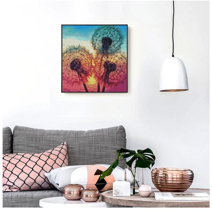 Set broderie cu diamante 5D Miraza, tip goblen, model Papadie, 30x30 cm