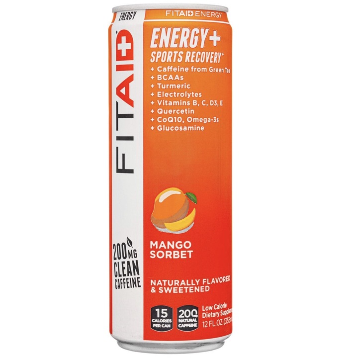 Supliment nutritiv pentru sportivi, FitAID Energy, Mango Sorbet cu indulcitori naturali, 355 ml