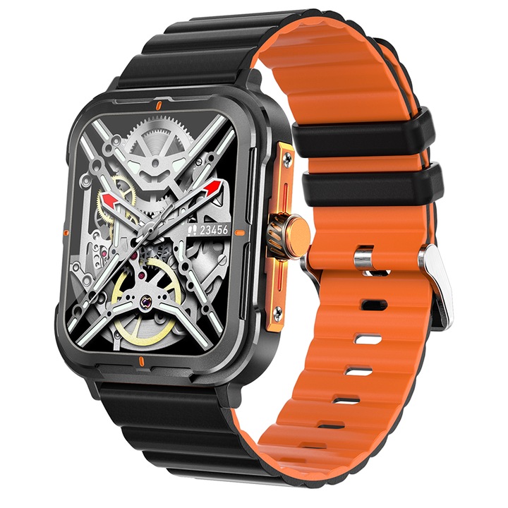 Ceas Smartwatch Strong®Collection IdealStore, Ecran Tactil 1.83 inch, Notificari Mesaje si Retele Sociale, Preluare Apeluri BT, Microfon si Difuzor incorporat, Monitorizare Somn, Tensiune arteriala, Multi-Sport, IP67, Alarma, Android-IOS, Black Edition